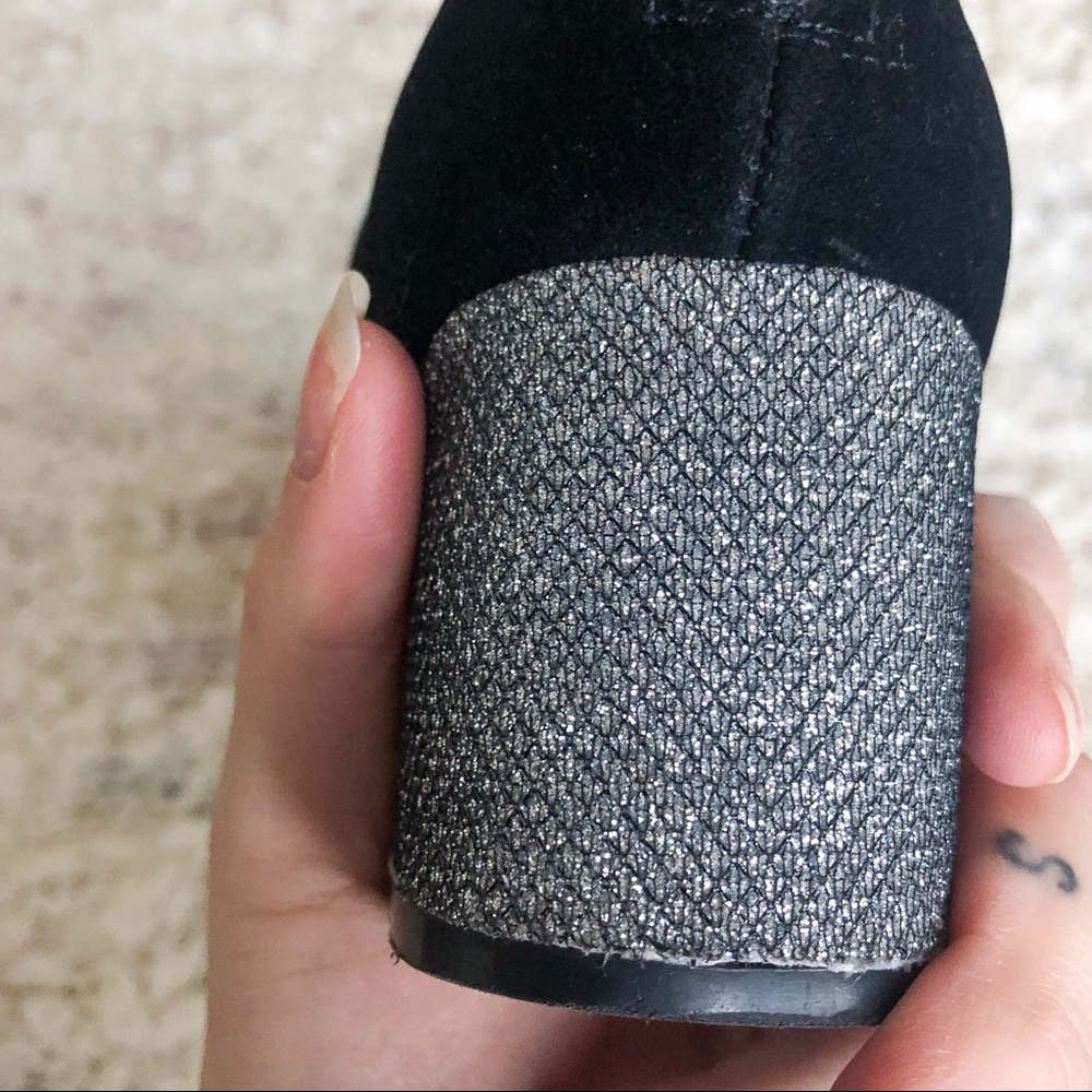 ✨SOLD✨ H&M BLACK SUEDE SILVER GLITTER BLOCK HEELS - Picture 3 of 8